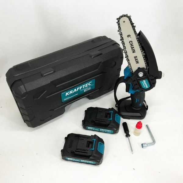 Акумуляторна ланцюгова міні пила 15 см у кейсі Krafftec (36V 4 Ач) + 2 акумулятори та індикатором заряду 00013528 фото