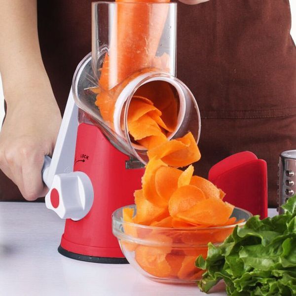 Овощерезка мультислайсер Tabletop Drum Grater Kitchen Master Терка для овощей и фруктов 3 насадки. Цвет: красный 00020135 фото