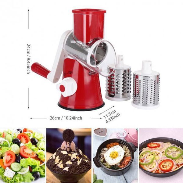 Овощерезка мультислайсер Tabletop Drum Grater Kitchen Master Терка для овощей и фруктов 3 насадки. Цвет: красный 00020135 фото