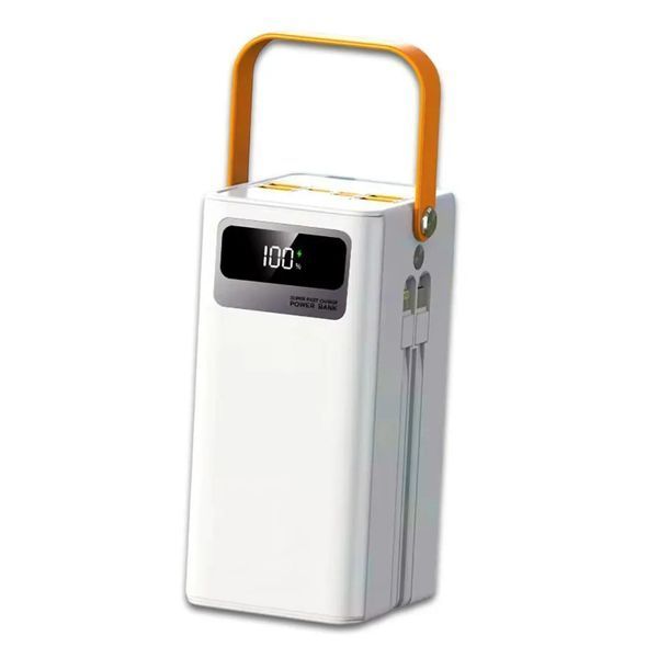 Power bank 100000 mAh с быстрой зарядкой и встроенными кабелями, белый 00017931 фото