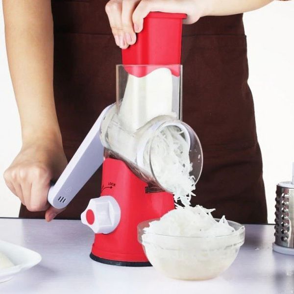 Овощерезка мультислайсер Tabletop Drum Grater Kitchen Master Терка для овощей и фруктов 3 насадки. Цвет: красный 00020135 фото