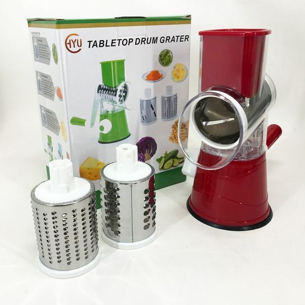 Овощерезка мультислайсер Tabletop Drum Grater Kitchen Master Терка для овощей и фруктов 3 насадки. Цвет: красный 00020135 фото