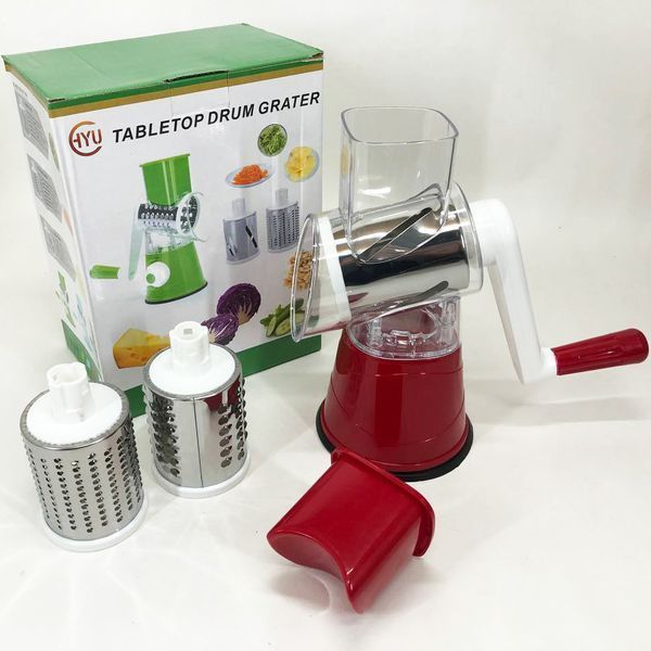 Овощерезка мультислайсер Tabletop Drum Grater Kitchen Master Терка для овощей и фруктов 3 насадки. Цвет: красный 00020135 фото