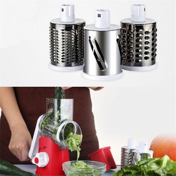 Овощерезка мультислайсер Tabletop Drum Grater Kitchen Master Терка для овощей и фруктов 3 насадки. Цвет: красный 00020135 фото