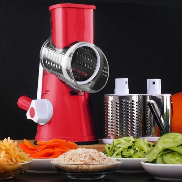 Овощерезка мультислайсер Tabletop Drum Grater Kitchen Master Терка для овощей и фруктов 3 насадки. Цвет: красный 00020135 фото