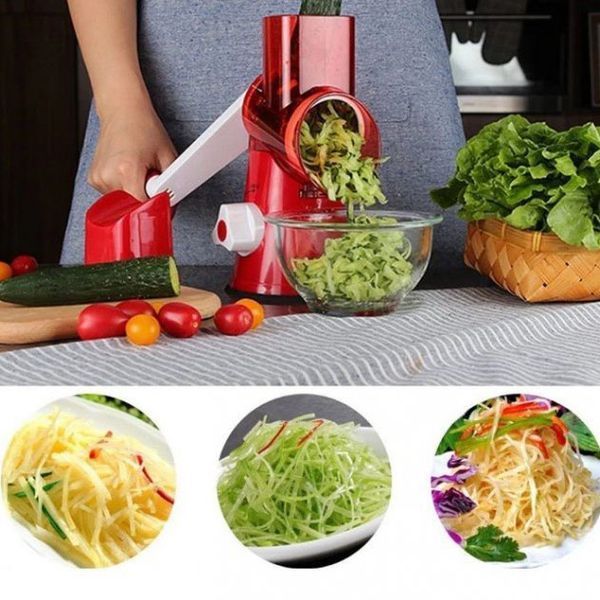 Овощерезка мультислайсер Tabletop Drum Grater Kitchen Master Терка для овощей и фруктов 3 насадки. Цвет: красный 00020135 фото