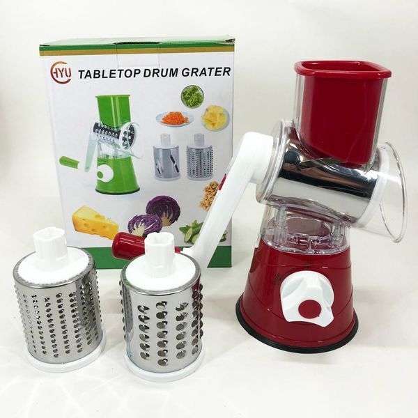 Овощерезка мультислайсер Tabletop Drum Grater Kitchen Master Терка для овощей и фруктов 3 насадки. Цвет: красный 00020135 фото