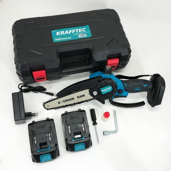 Акумуляторна ланцюгова міні пила 15 см у кейсі Krafftec (36V 4 Ач) + 2 акумулятори та індикатором заряду 00013528 фото