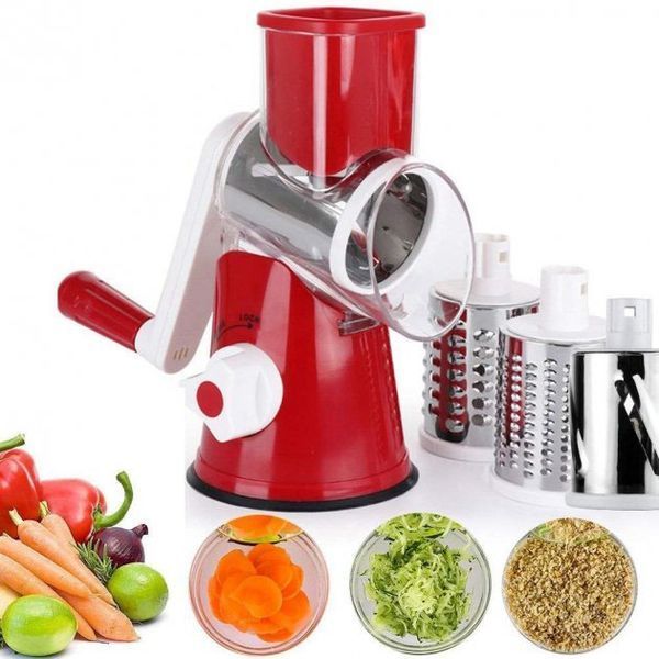 Овощерезка мультислайсер Tabletop Drum Grater Kitchen Master Терка для овощей и фруктов 3 насадки. Цвет: красный 00020135 фото