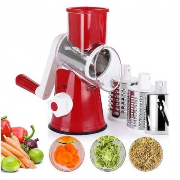 Овощерезка мультислайсер Tabletop Drum Grater Kitchen Master Терка для овощей и фруктов 3 насадки. Цвет: красный 00020135 фото