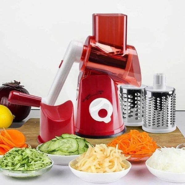 Овощерезка мультислайсер Tabletop Drum Grater Kitchen Master Терка для овощей и фруктов 3 насадки. Цвет: красный 00020135 фото