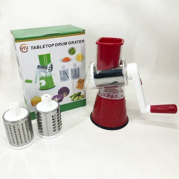 Овощерезка мультислайсер Tabletop Drum Grater Kitchen Master Терка для овощей и фруктов 3 насадки. Цвет: красный 00020135 фото