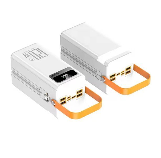 Power bank 100000 mAh с быстрой зарядкой и встроенными кабелями, белый 00017931 фото