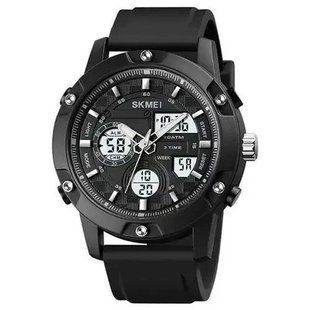 Часы наручные мужские SKMEI 1757BKWT BLACK-WHITE, армейские часы противоударные. Цвет: черный 00022054 фото