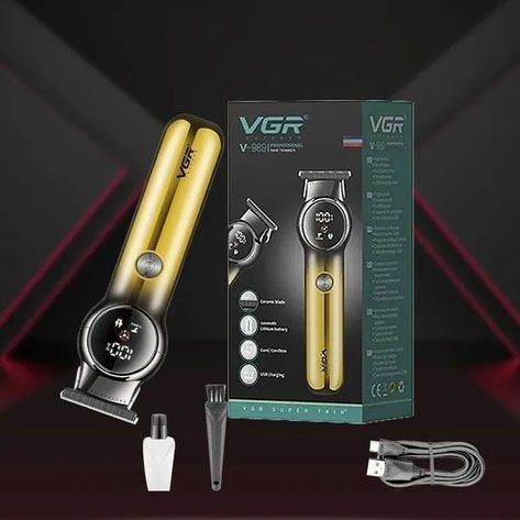 Триммер для бороды и усов VGR V-989. Машинка для стрижки, окантовки керамика+сталь. Цвет: золотой 00015482 фото