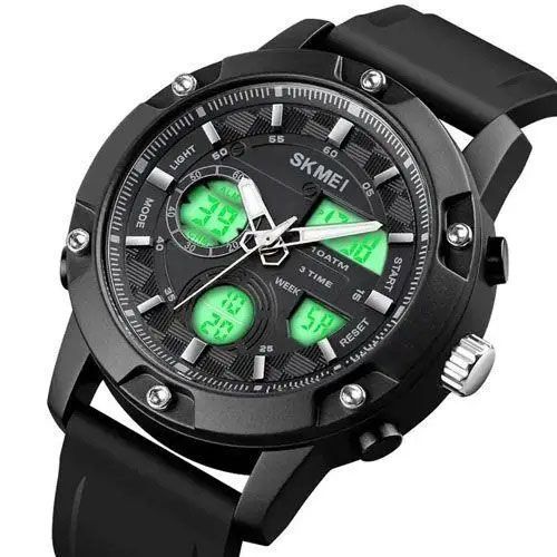 Часы наручные мужские SKMEI 1757BKWT BLACK-WHITE, армейские часы противоударные. Цвет: черный 00022054 фото