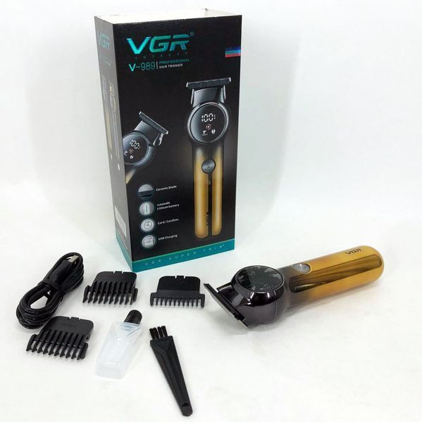 Триммер для бороды и усов VGR V-989. Машинка для стрижки, окантовки керамика+сталь. Цвет: золотой 00015482 фото