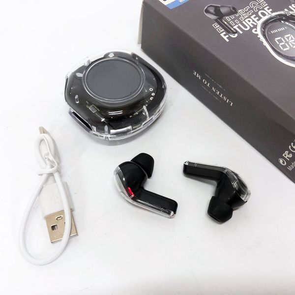 Беспроводные наушники TWS T8 PRO с прозрачным кейсом Вакуумные LED дисплей Bluetooth 5.3. Цвет: черный 00023861 фото