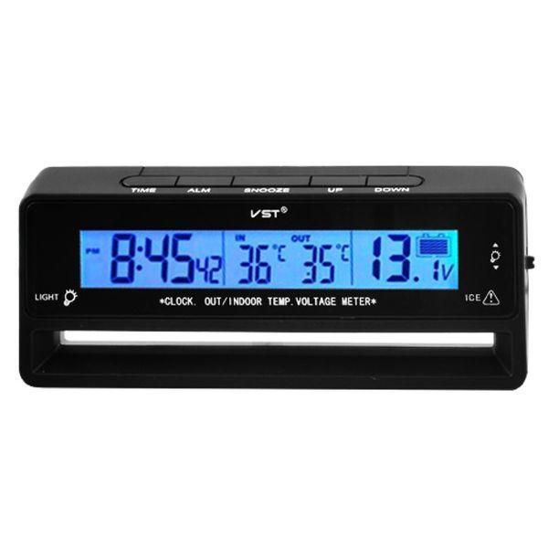 Автомобільний годинник з термометром та вольтметром VST-7010V 00016832 фото