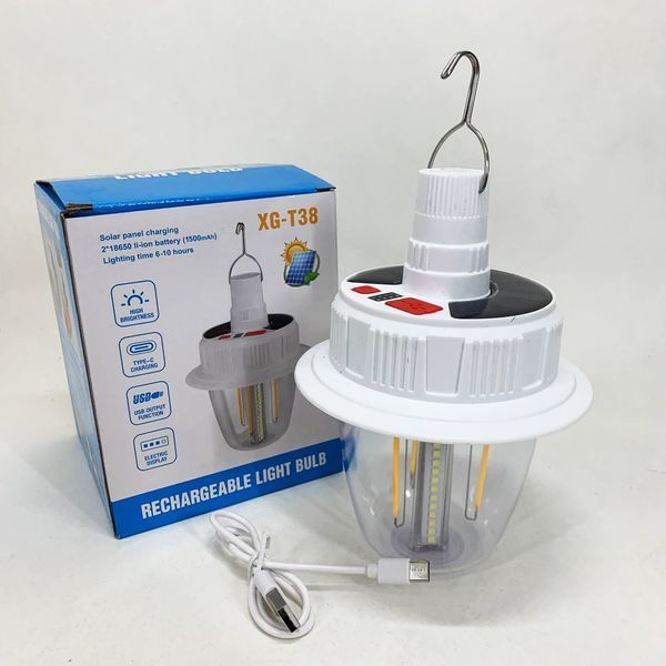 Світлодіодна LED лампа з акумулятором T38-COB+SMD(RGB) 2x18650 сонячна батарея 00023226 фото