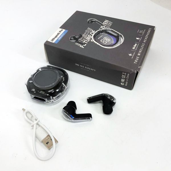 Беспроводные наушники TWS T8 PRO с прозрачным кейсом Вакуумные LED дисплей Bluetooth 5.3. Цвет: черный 00023861 фото