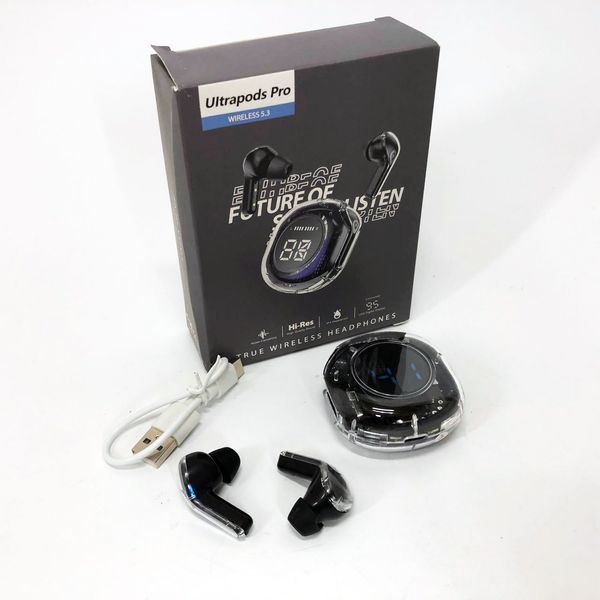 Беспроводные наушники TWS T8 PRO с прозрачным кейсом Вакуумные LED дисплей Bluetooth 5.3. Цвет: черный 00023861 фото