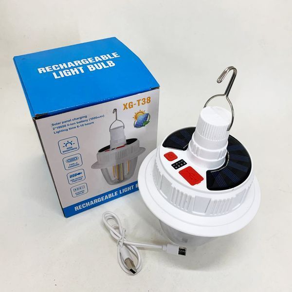 Світлодіодна LED лампа з акумулятором T38-COB+SMD(RGB) 2x18650 сонячна батарея 00023226 фото