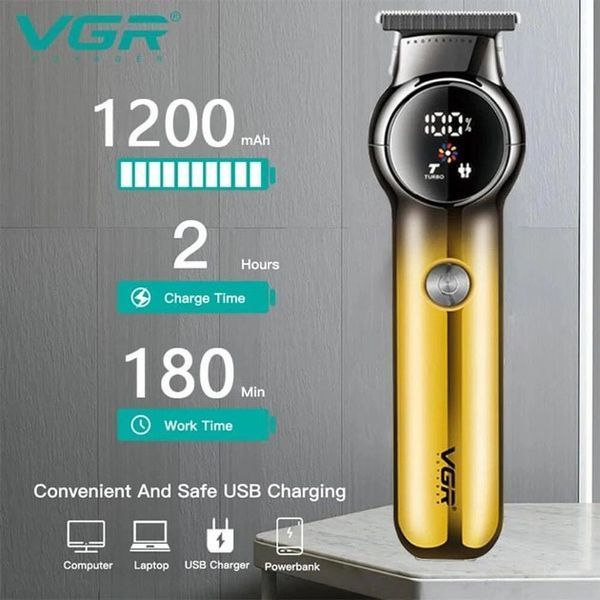Триммер для бороды и усов VGR V-989. Машинка для стрижки, окантовки керамика+сталь. Цвет: золотой 00015482 фото
