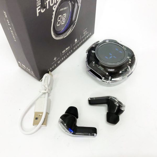 Беспроводные наушники TWS T8 PRO с прозрачным кейсом Вакуумные LED дисплей Bluetooth 5.3. Цвет: черный 00023861 фото