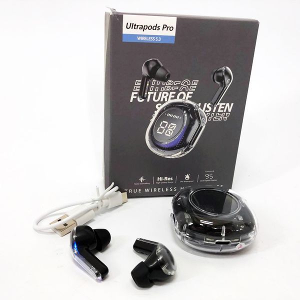 Беспроводные наушники TWS T8 PRO с прозрачным кейсом Вакуумные LED дисплей Bluetooth 5.3. Цвет: черный 00023861 фото