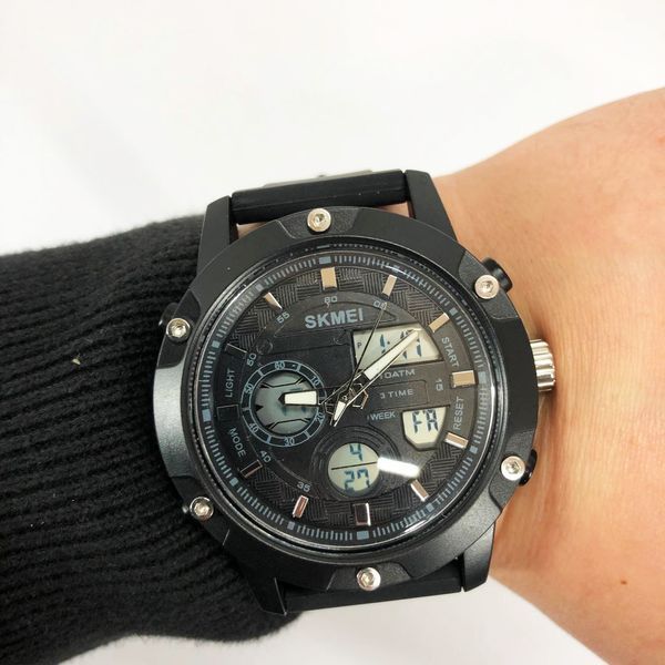 Часы наручные мужские SKMEI 1757BKWT BLACK-WHITE, армейские часы противоударные. Цвет: черный 00022054 фото