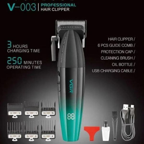 Машинка для стрижки волос аккумуляторная Professional Turbo с разными насадками VGR V-003. Цвет: зеленый 00014482 фото