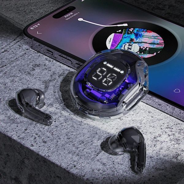 Беспроводные наушники TWS T8 PRO с прозрачным кейсом Вакуумные LED дисплей Bluetooth 5.3. Цвет: черный 00023861 фото