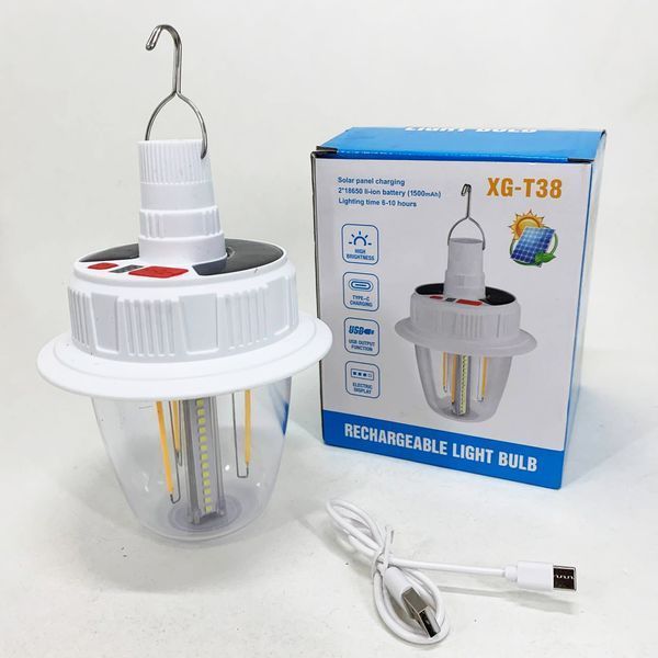 Світлодіодна LED лампа з акумулятором T38-COB+SMD(RGB) 2x18650 сонячна батарея 00023226 фото