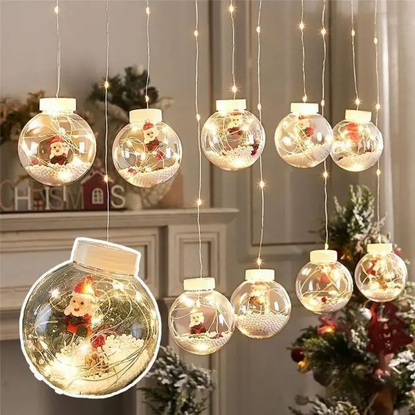 Гірлянда завіса штора кулі з наповненням дід мороз, 3м, 10 куль led usb 00024710 фото