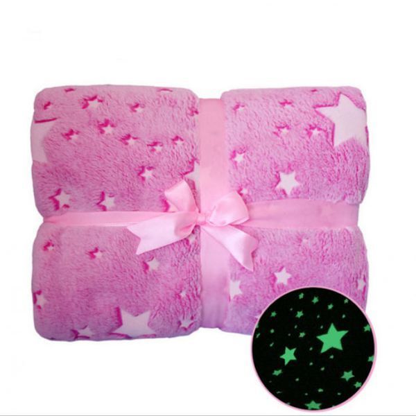 Светящийся в темноте плед плюшевое покрывало Blanket kids Magic Star 150х100 см флисовое одеяло. Цвет: розовый 00012604 фото