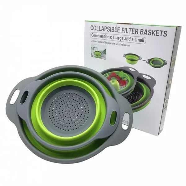 Друшляк силіконовий складаний великий + маленький Collapsible filter baskets 00019246 фото