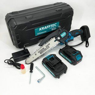 Акумуляторна ланцюгова міні пила 20 см у кейсі Krafftec (36V 4 Ач) + 2 акумулятори та індикатором заряду 00012657 фото