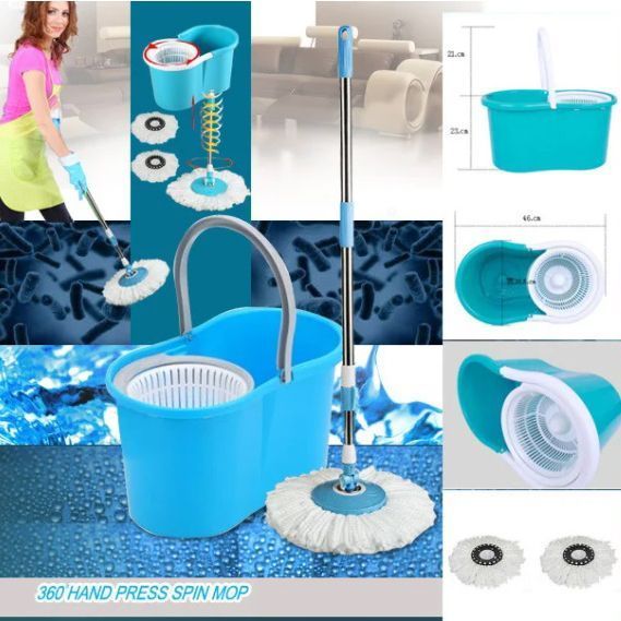 Универсальная швабра с отжимом-центрифугой и ведром Easy Mop Круглая Швабра. Цвет: синий 00013365 фото