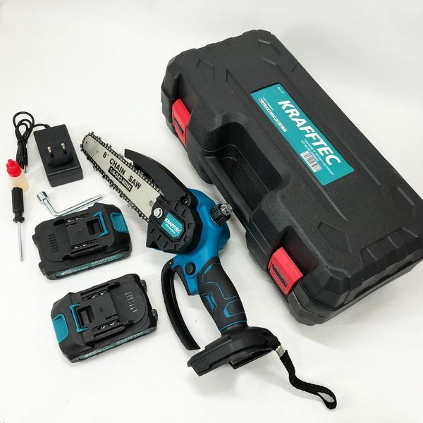 Акумуляторна ланцюгова міні пила 20 см у кейсі Krafftec (36V 4 Ач) + 2 акумулятори та індикатором заряду 00012657 фото