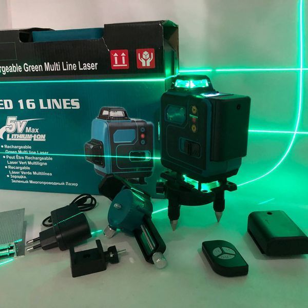 Уровень лазерный линейный нивелир аккумуляторный Laser 4D, 16 линий, рабочее растояние 30м, в чемодане 00013630 фото