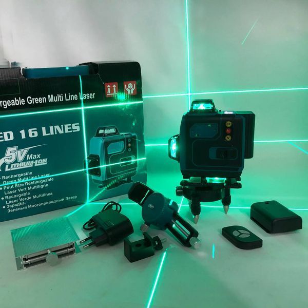 Уровень лазерный линейный нивелир аккумуляторный Laser 4D, 16 линий, рабочее растояние 30м, в чемодане 00013630 фото