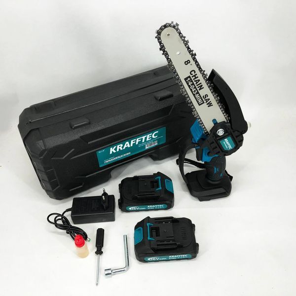 Акумуляторна ланцюгова міні пила 20 см у кейсі Krafftec (36V 4 Ач) + 2 акумулятори та індикатором заряду 00012657 фото