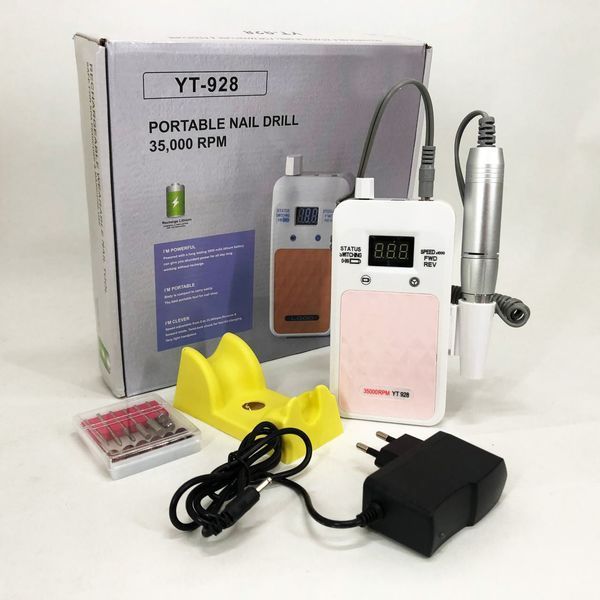 Портативний фрезер для нігтів Nail Drill YT-928 акумуляторний з індикатором заряду на 35 000 оборотів. Колір: білий 00014346 фото