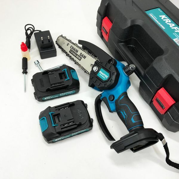 Акумуляторна ланцюгова міні пила 20 см у кейсі Krafftec (36V 4 Ач) + 2 акумулятори та індикатором заряду 00012657 фото