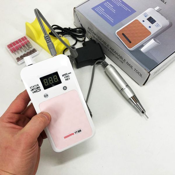 Портативний фрезер для нігтів Nail Drill YT-928 акумуляторний з індикатором заряду на 35 000 оборотів. Колір: білий 00014346 фото