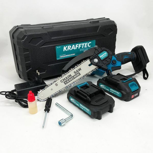 Акумуляторна ланцюгова міні пила 20 см у кейсі Krafftec (36V 4 Ач) + 2 акумулятори та індикатором заряду 00012657 фото