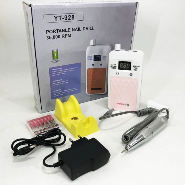Портативний фрезер для нігтів Nail Drill YT-928 акумуляторний з індикатором заряду на 35 000 оборотів. Колір: білий 00014346 фото
