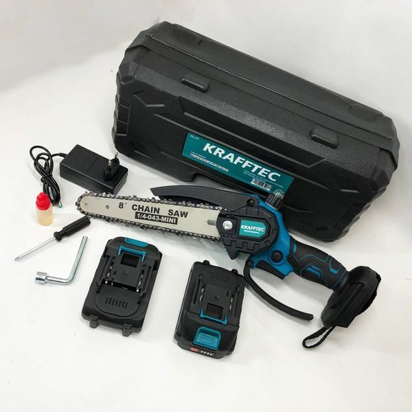 Акумуляторна ланцюгова міні пила 20 см у кейсі Krafftec (36V 4 Ач) + 2 акумулятори та індикатором заряду 00012657 фото