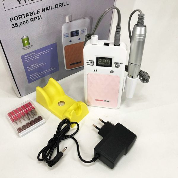 Портативний фрезер для нігтів Nail Drill YT-928 акумуляторний з індикатором заряду на 35 000 оборотів. Колір: білий 00014346 фото